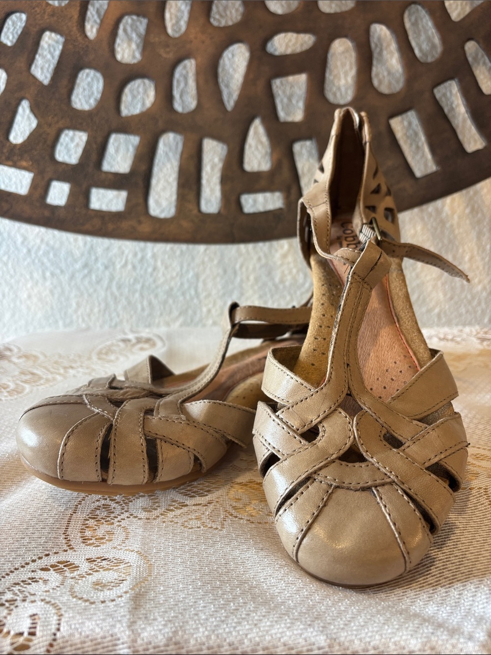 🤎 Boho Cottagecore Woven Leather Flats Tan Comfort Cobb Hill New Balance🤎
